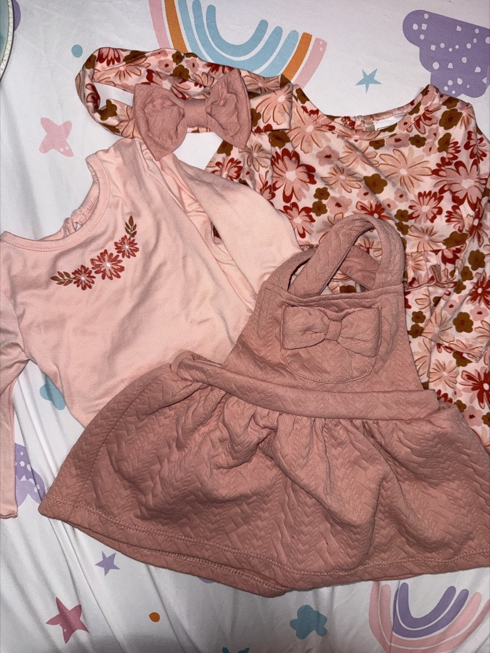 Just Lizzy Baby Girl 4-Piece Outfit Set Size 3/6M Floral Dress Romper Bow